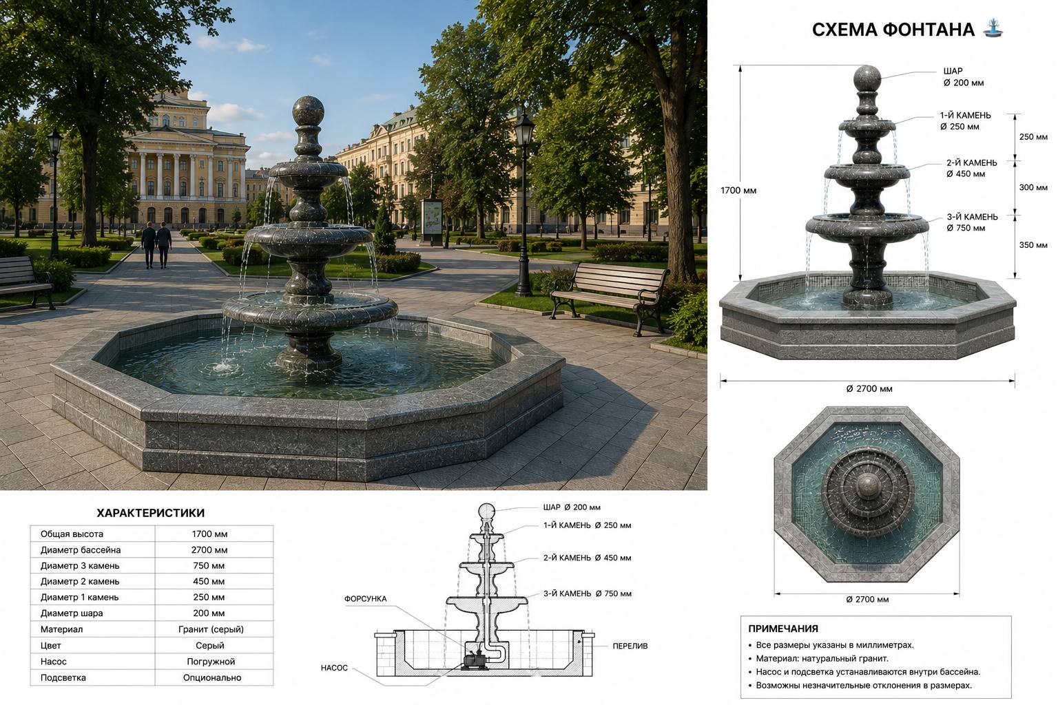 Фонтан Гранит серый